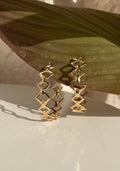 Gold Tone Geometric Link Hoop Earrings